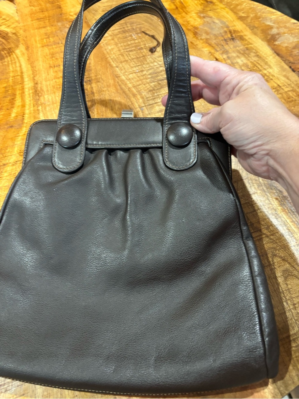 Structured Women's Leather Handbag in Dark Brown